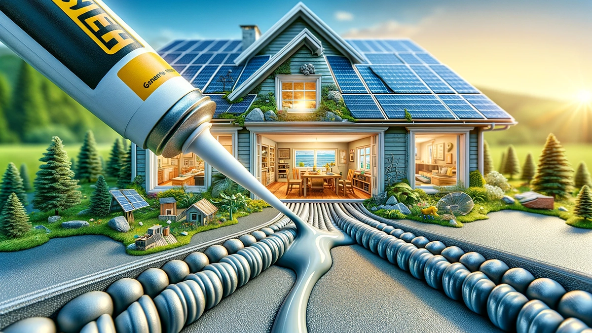 A highly detailed and realistic landscape-oriented image focusing intensely on The Role of Caulking in Energy Efficiency